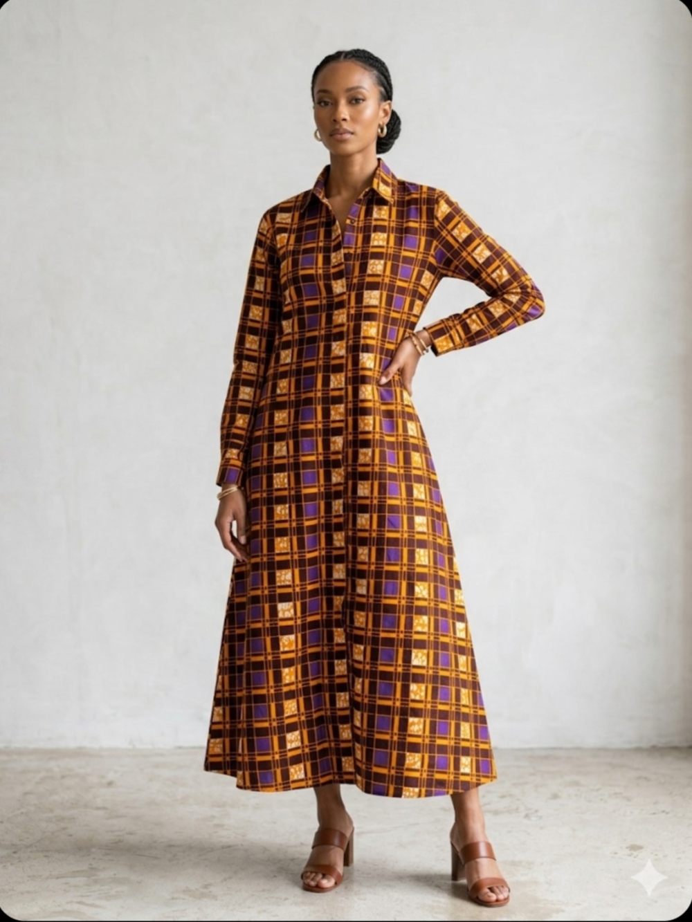 Ofuure Maxi Dress Womens S M Button Front African Wax Ankara Print Boho Artsy